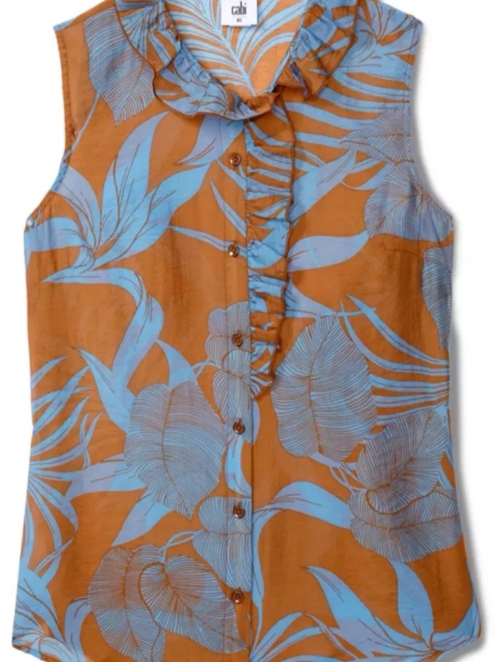 CAbi Tropical Ruffle-Front Sleeveless Camisole in Orange & Sky Blue